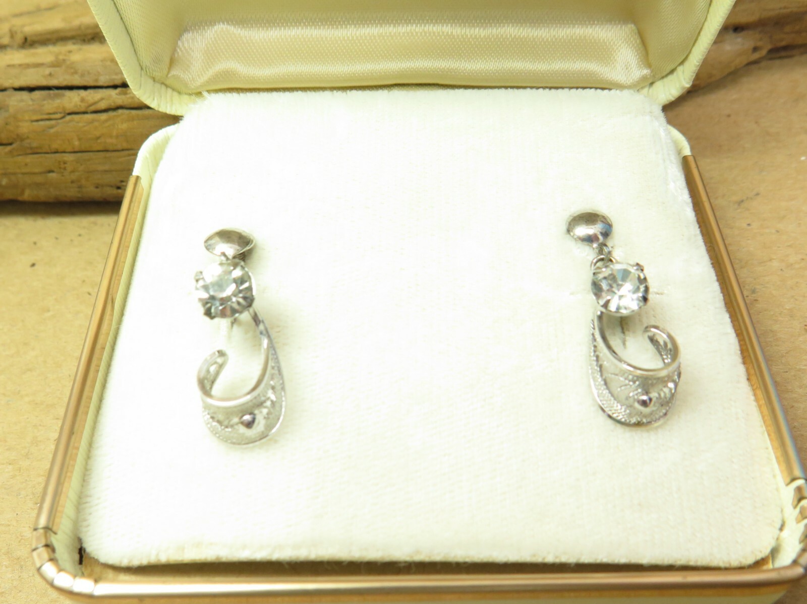 Vintage Rhinestone Loop Dangle Earrings Sterling … - image 6