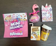 Mini Brands Kawaii Lot Pink Flamingo, White Unicorn Flakes, Juicey Goose, Coffee