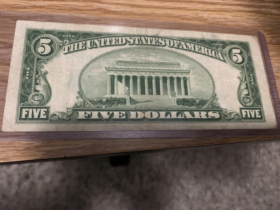 1953 blue seal $5.00 note - Image 2 of 4