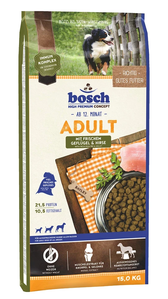 BOSCH 30kg (2x 15kg) Adult Hundefutter Trockenfutter mit Geflügel & Hirse - Bild 2 von 4