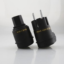 Pair HiFi US EU Schuko AC Power Plug Gold/Rhodium Plated Right Angled Connector