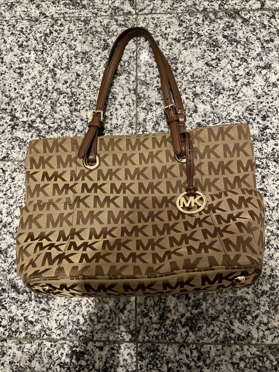 Michael Kors Jet Set Signature Handbag Tote Bag Purse Brown Tan