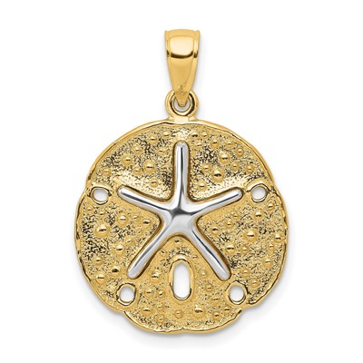 14k Bicolor Gold Groschen Größe Sand Dollar und Seestern Charm Anhänger
