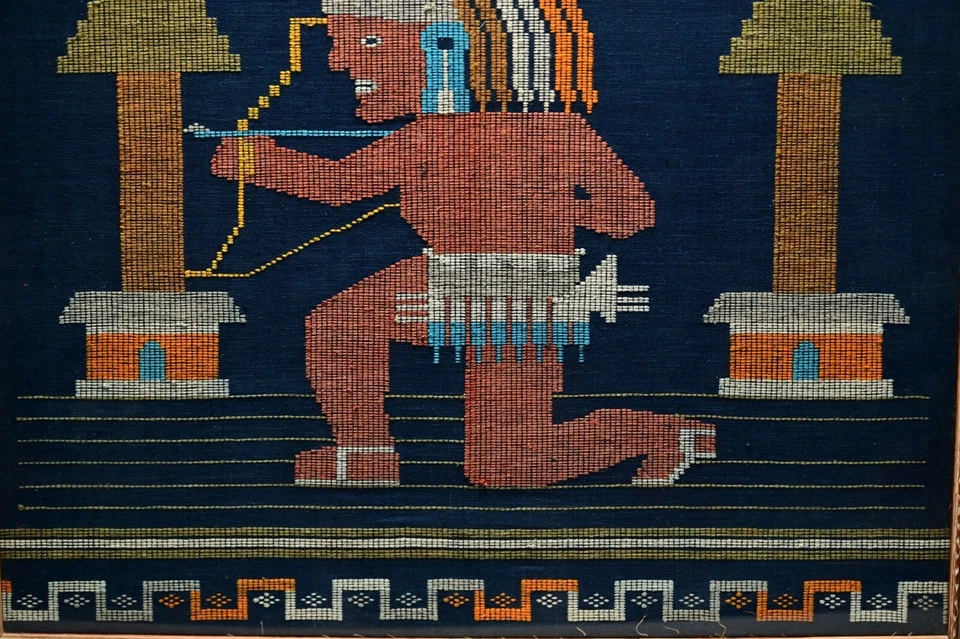 Tapiz antiguo original vintage nativo americano azteca arco cazador punta de aguja Foto 3 de 4