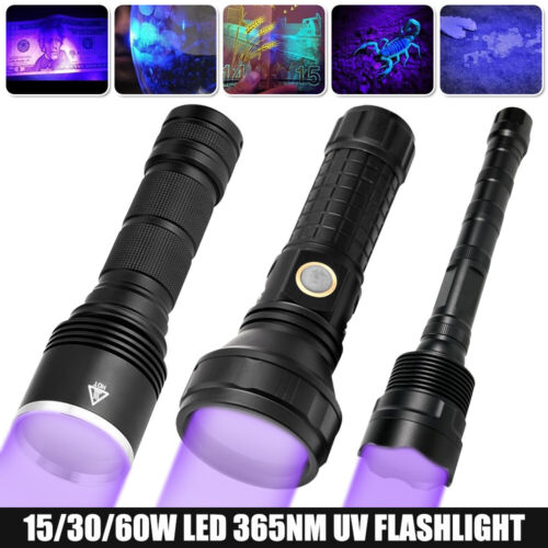 Lampe de poche 15-30 W 60 W 365nm UV DEL ultra violets lumière noire lampe d'inspection - Photo 1 sur 20