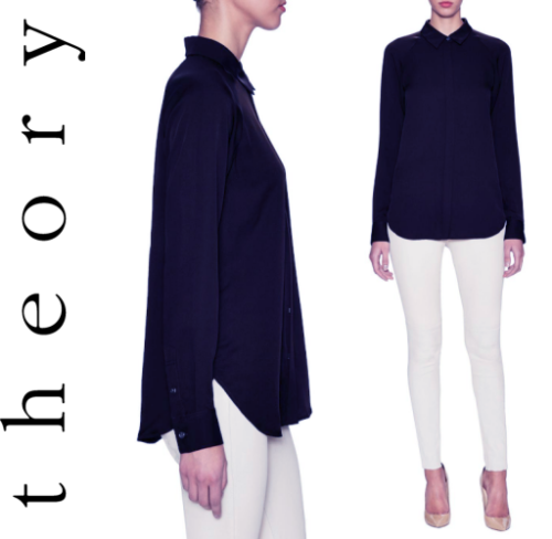 THEORY Lanali Modern GGT Silk Long Raglan Sleeve Shirt Blouse Navy sz XS  $275