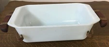 Pyrex White Loaf Bread Pan 9x5x3 #215-B w/Copper Chafing Stand-SpringFit
