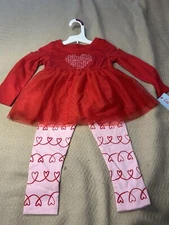 Cat And Jack Girls 2 Piece Red Doodle Heart Outfit 3 T New