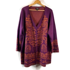 Attitudes by Renee Womens Cardigan Sweater Size 2X Purple Jacquard Long Sleeve