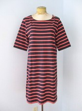 NWT Gap Blue Coral Pink Stripe 100% Cotton Knit Shirt Dress Shoulder Zip L