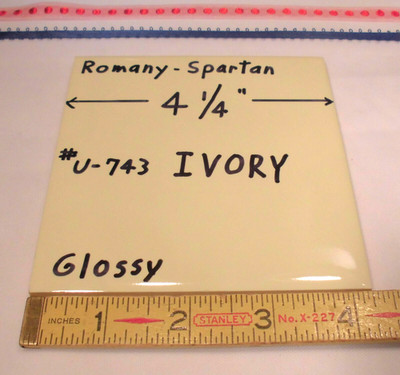 1 pc. Glossy Ceramic Tile *Ivory-Light Yellow* by Romany Tile Co.  4-1/4''  NOS 