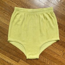 Vintage 40s Loopers Chartreuse Yellow Knit Sportswear Swim Trunks Hidden Pocket