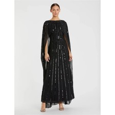 Mac Duggal 93869 Black Embellished Beaded Column Cape Gown Size 16 NWT