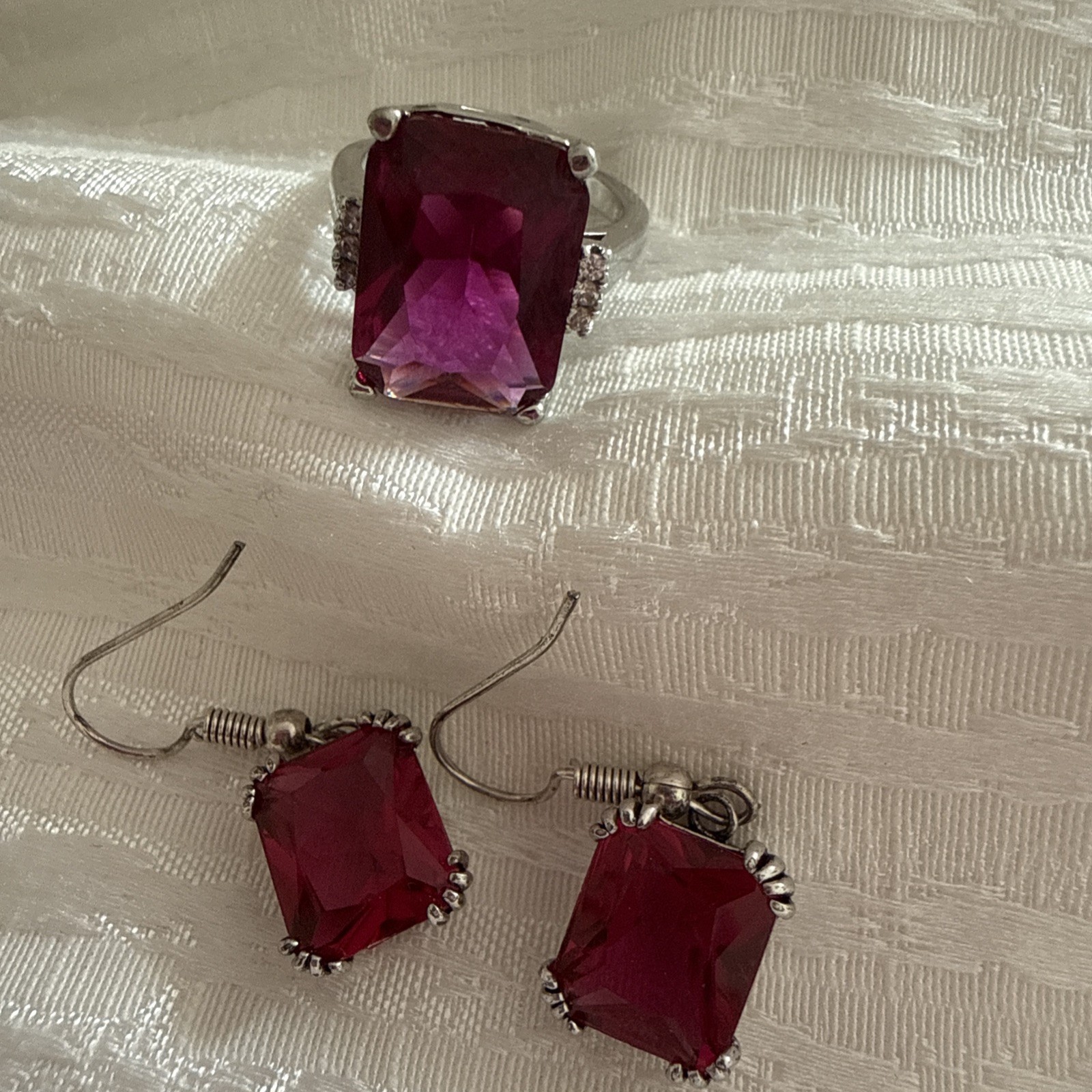 Two Piece Set, Sterling Silver, 925, Ruby Earring… - image 2