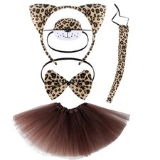 5Pcs Brown Cheetah Costume Set Leopard Costumes Fluffy Cat Ears Headband Tail...