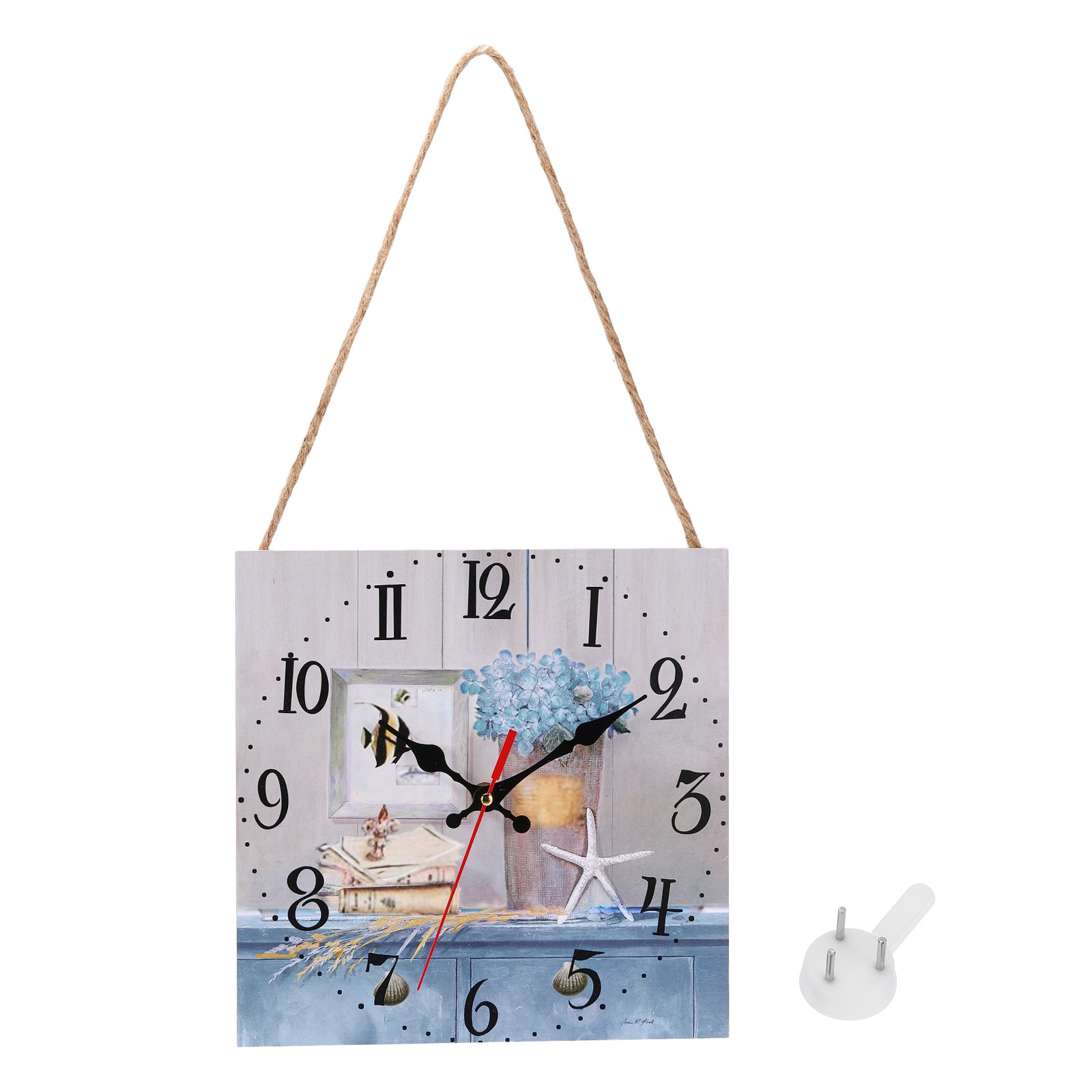 10" Square Painting Wall Clock Wooden Finish Clock Blue Gray