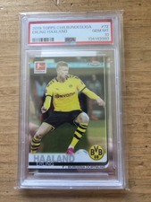 ERLING HAALAND 2019 TOPPS CHROME BUNDESLIGA ROOKIE CARD #72 PSA 10 GEM MINT. rookie card picture