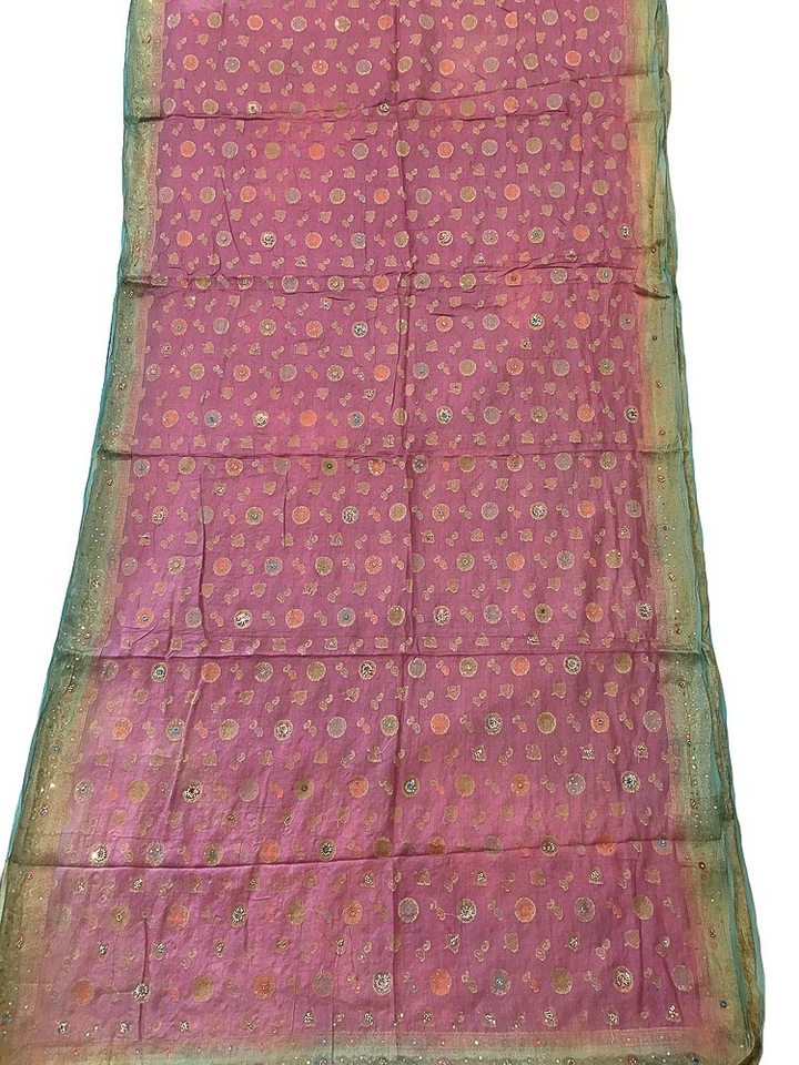 Sari de seda pura Tussar 100 % seda vintage tela india reciclada TSS3134 Foto 4 de 4
