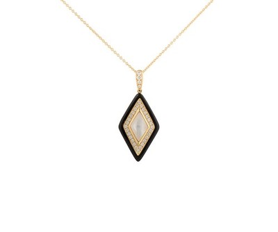 New Doves by Doron Paloma Onyx Quartz MOP & 0.32ctw Diamond Pendant Necklace 18K