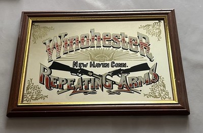 Winchester Repeating Arms Werbespiegel 32,5×25 cm, Holzrahmen, Bar Mirror