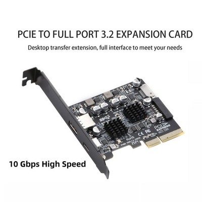 PCIe 3.0 to USB 3.2 Gen2 10Gbps Expansion Card For Windows XP/Vista/7/8/10 Black