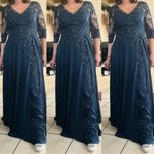 Mother of The Bride Dresses V Neck 3/4 Sleeve Lace Sequin Wedding Evening Gowns