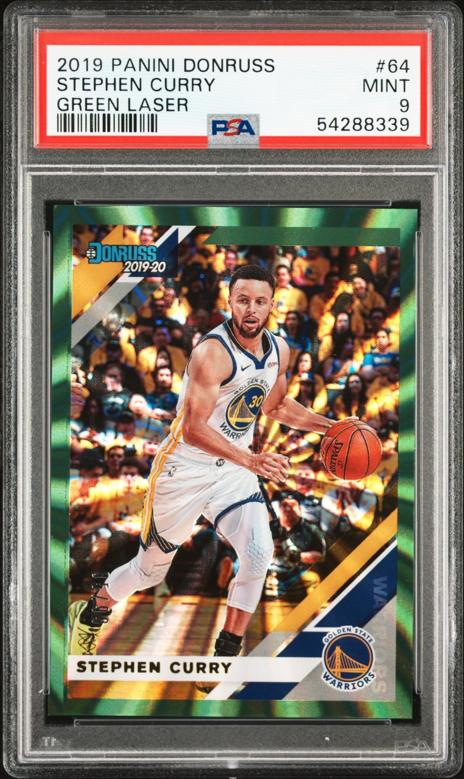 2019 PANINI DONRUSS GREEN LASER #64 STEPHEN CURRY 85/99 PSA 9