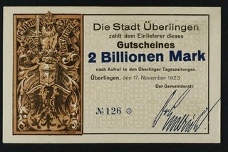 2 Billionen Mark 17.11.1923 Stadt Überlingen