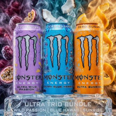 Monster Ultra Zero Sugar Bundle   Wild Passion, Blue Hawaiian & Sunrise