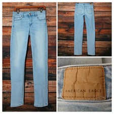 American Eagle Jeans 8 Skinny Mid Rise Light Wash Blue Denim Super Stretch 2019