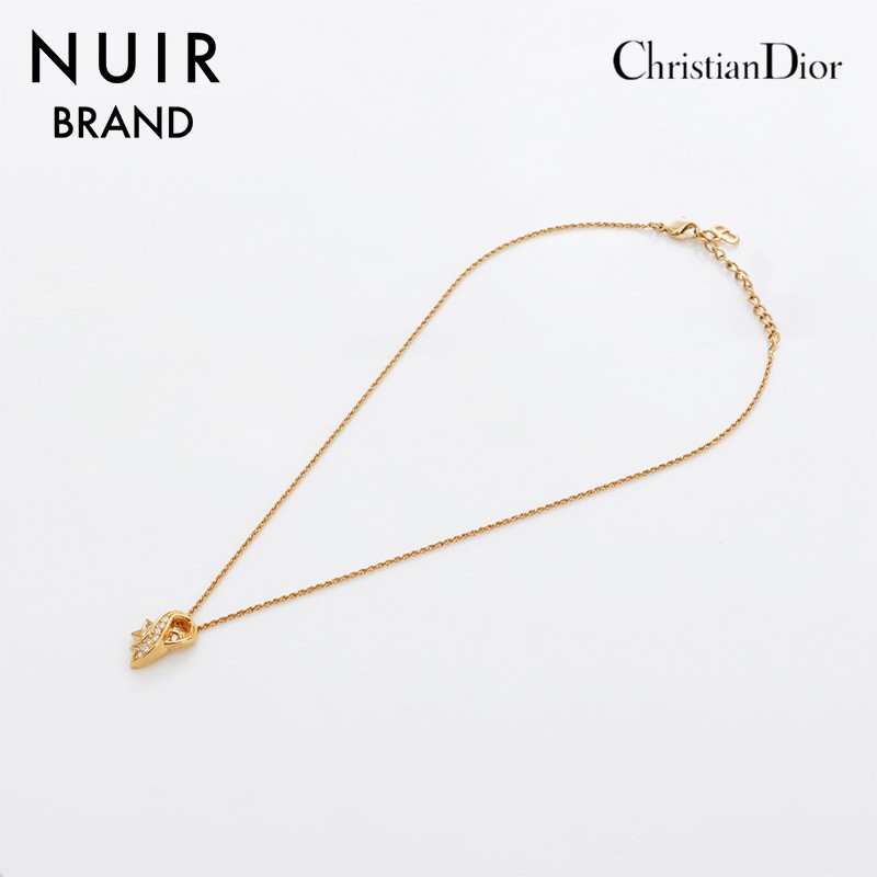 Dior gold rhinestone ribbon necklace