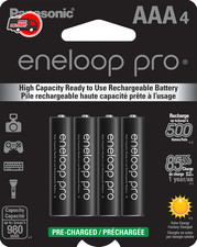 4 Pack Eneloop Pro AAA Rechargeable Batteries 980mAh Pre Charged NiMH