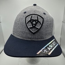 Ariat Men's Trucker Hat Grey Navy Blue Mesh Snapback Logo Flat Bill Cap