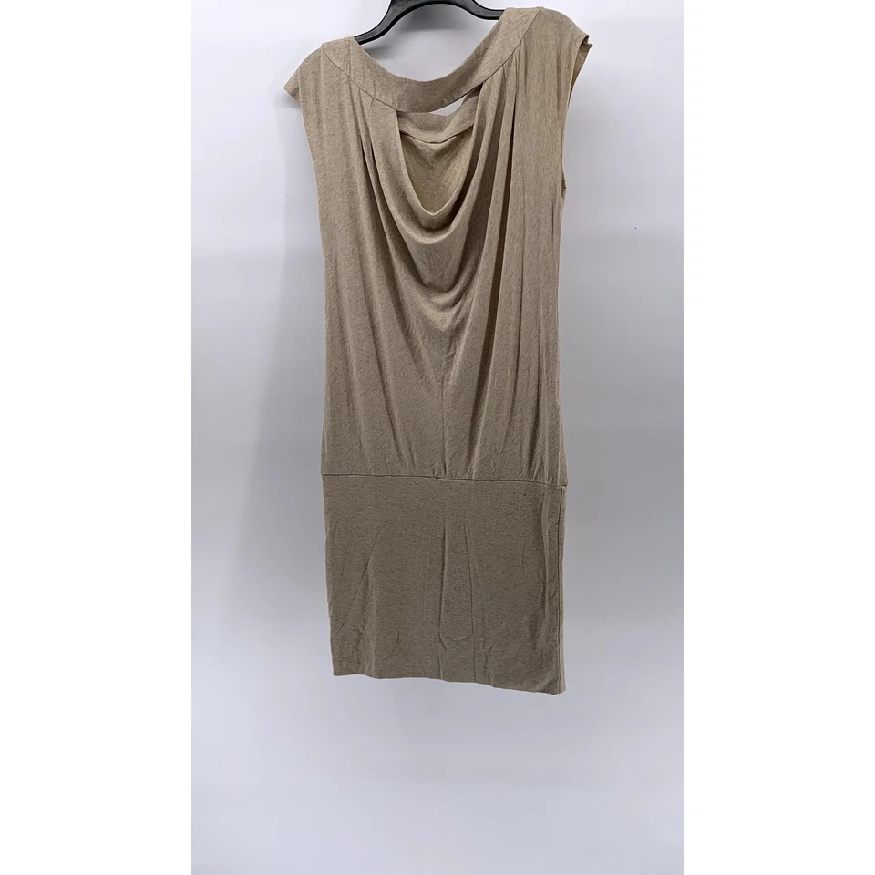AKIKO Women's Tan Crewneck Sleeveless Cutout Drapey Back Casual Mini Dress SZ XS - Image 2 of 4