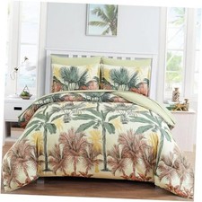 Botanical Comforter Set 7 Pieces Palm Tree Bed in a Bag, Queen Green