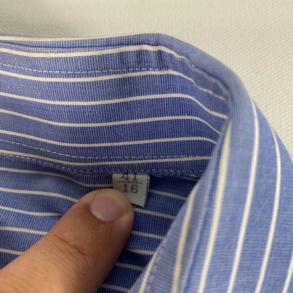 Camisa Valentino Roma Para Hombre 16 Grande Azul Blanco Rayas Puño Francés Algodón Botón Foto 4 de 4