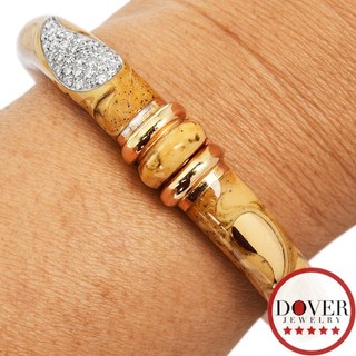 Italian SOHO Diamond 18K Gold Enamel Abstract Cuff Bangle Bracelet 28.8 Gr NR