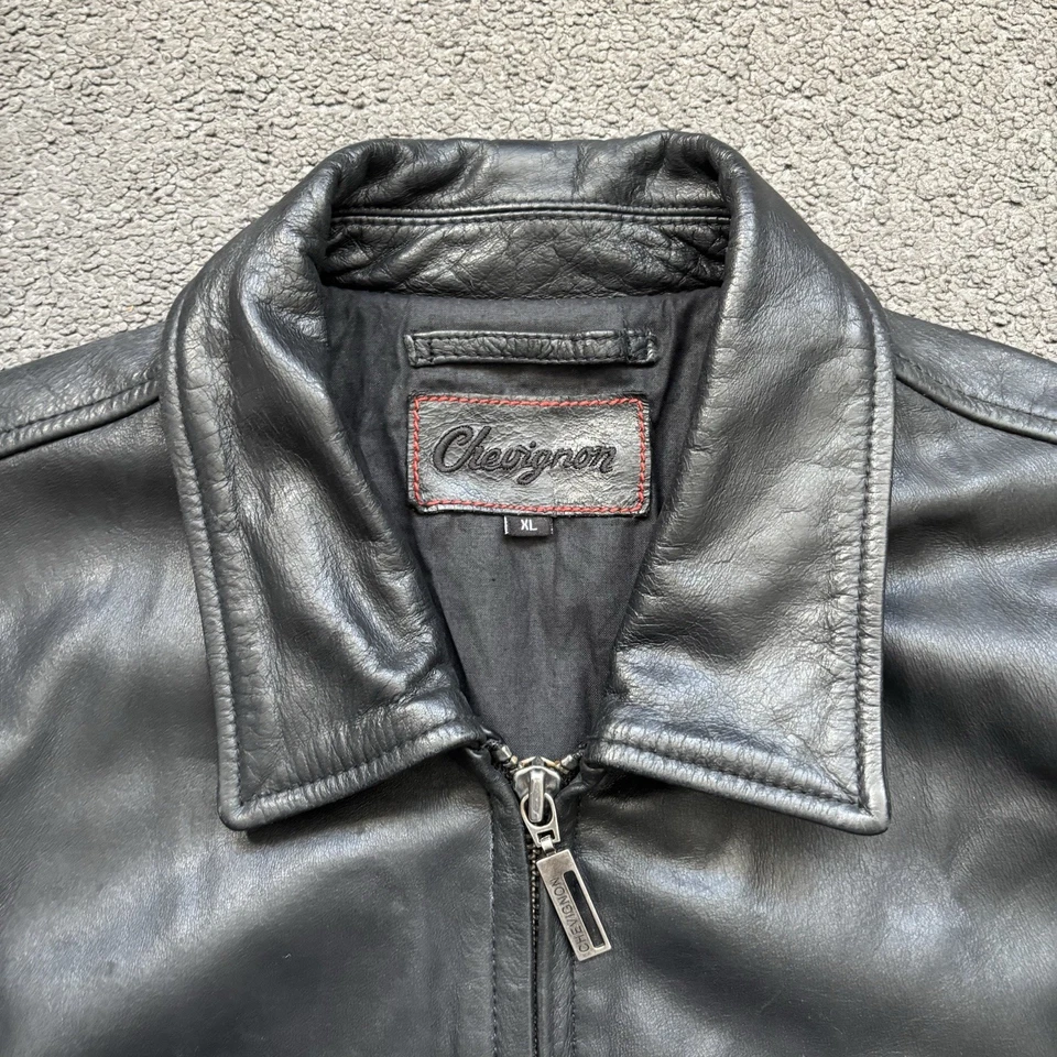 Vintage 90s Chevignon 100% Buffalo Leather Jacket Full Zip XL Black - Image 3 of 4