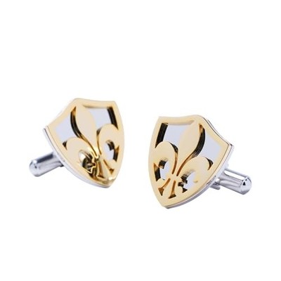 3D Cut Fleur-de-Lis Cufflinks, Stainless Steel with Gold Accents (Cufflinks 