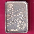 SILVER BAR: Weight – 5.04 gm SHREEJI A.T.CO.AHMEDABAD 5 GRAM BAR #AH59