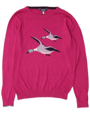 Joules Womens Graphic Boat Neck Jumper Sweater UK 8 Small Pink Cotton CJ06