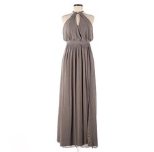 WATTERS & WATTERS Fleurette Halter Style Sleeveless Gown, Women’s 6, Stone Gray
