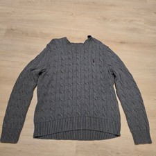 Polo Ralph Lauren Gray Cable-Knit Cotton Crewneck Sweater Large