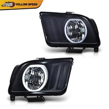 Fit For 2005-2009 Ford Mustang Blacksmoke Led Drl Halo Headlights Lamps Pair
