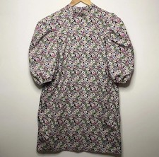 River Island Knee Length Dress UK 12 Multi Mock Neck Balloon Puff Short Sleeve