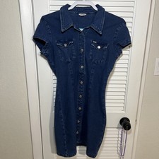 Guess Dress Womens Medium Y2K Denim Micro Mini Utility Clubwear Vtg