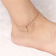 VFK 18K Gold Plated Hanging Cross Anklet – 10” Women’s Ankle Bracelet
