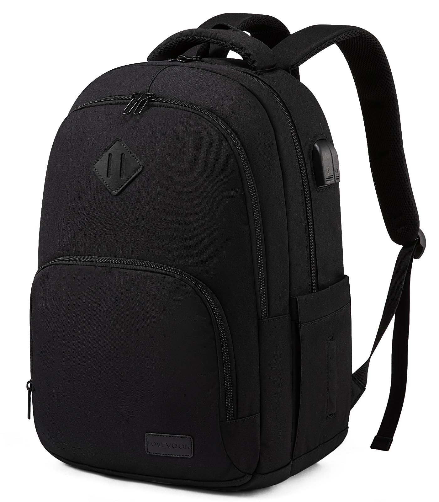 Black School Backpack for Women & Men with 15.6 Inch Laptop Compartment