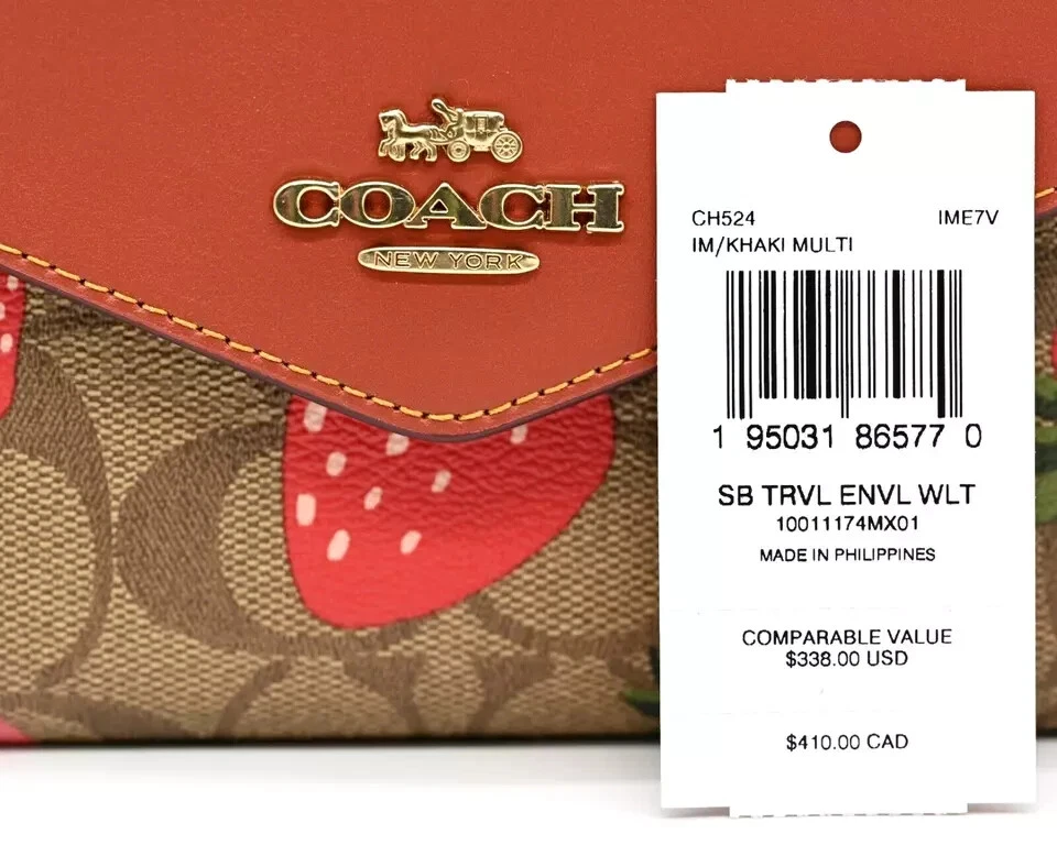 NWT COACH CH524 Travel Envelope Wallet Signature Canvas w Wild Strawberry $338 - Image 2 of 4