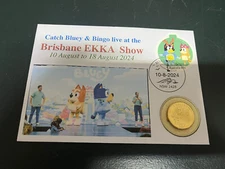 (847A) 29-4-25 - Bluey at EKKA Brisbane show (2024) with Bluey $ 1.00 coin (A)